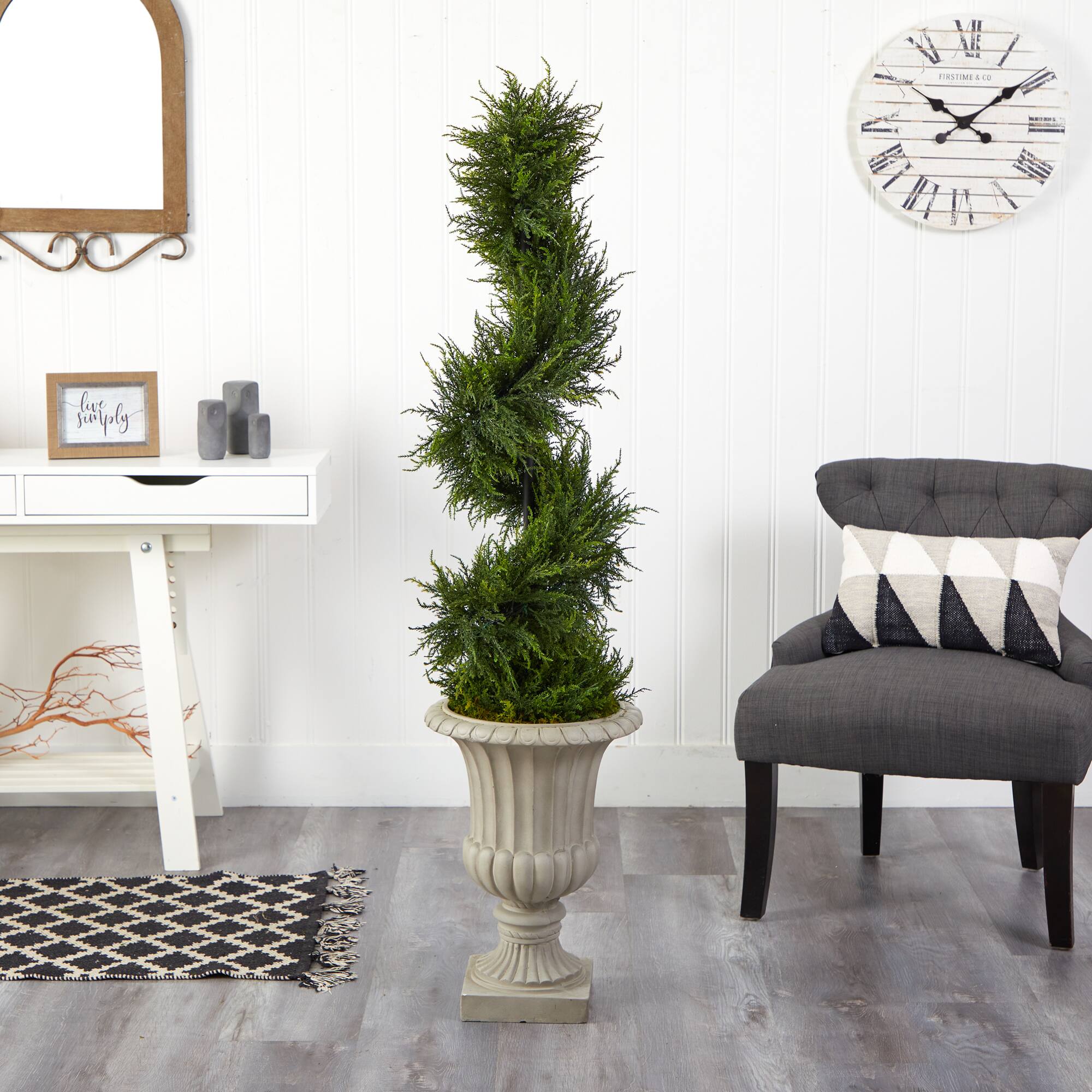 5ft. Pre-Lit Spiral Cypress Artificial Christmas Tree in Sand Finished Urn, Clear LED Lights